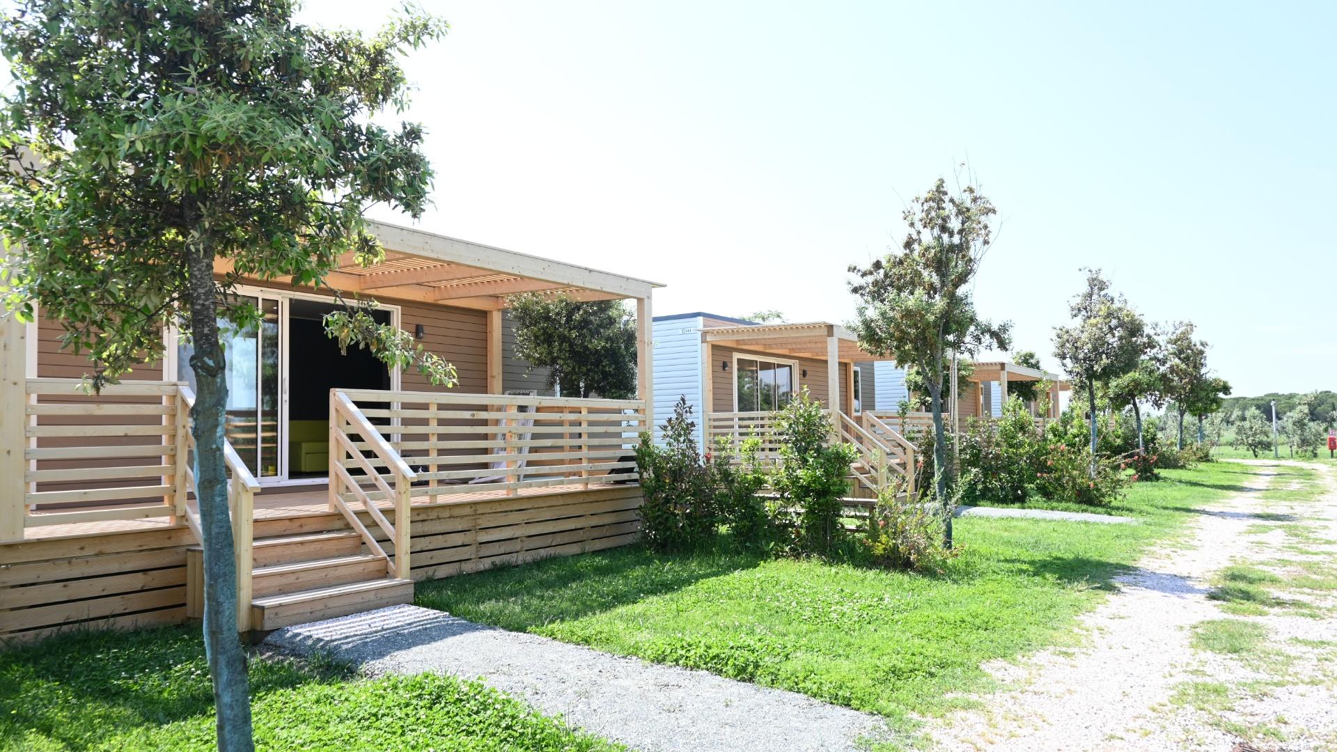 Bungalow in legno immersi nel verde, ideali per una vacanza rilassante.